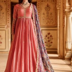 Elegant Lashkaraa Coral Anarkali